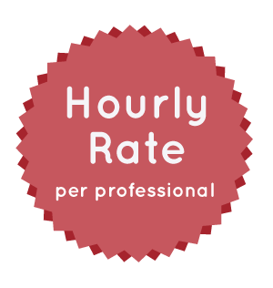 Price tag with text $125 per hour per professional